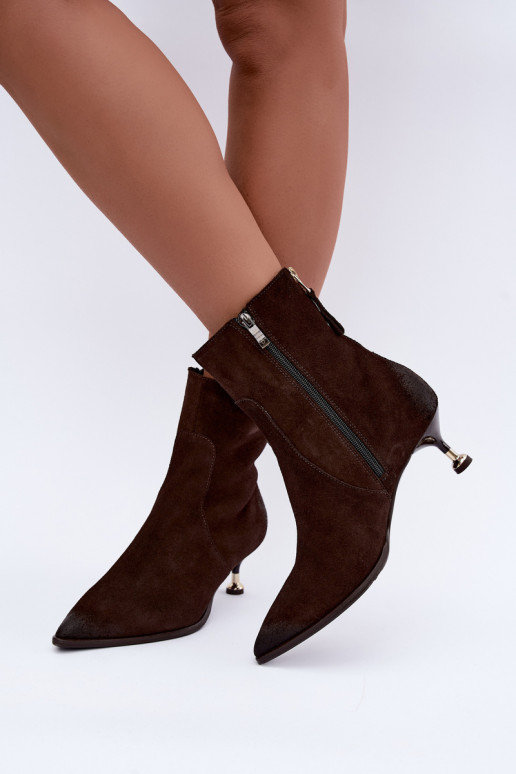 Botins de camurça forrados com salto Zazoo 60629 Czekoladoje