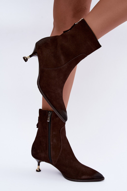 Botins de camurça forrados com salto Zazoo 60629 Czekoladoje