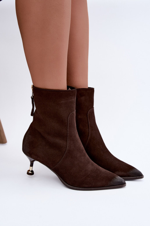 Botins de camurça forrados com salto Zazoo 60629 Czekoladoje