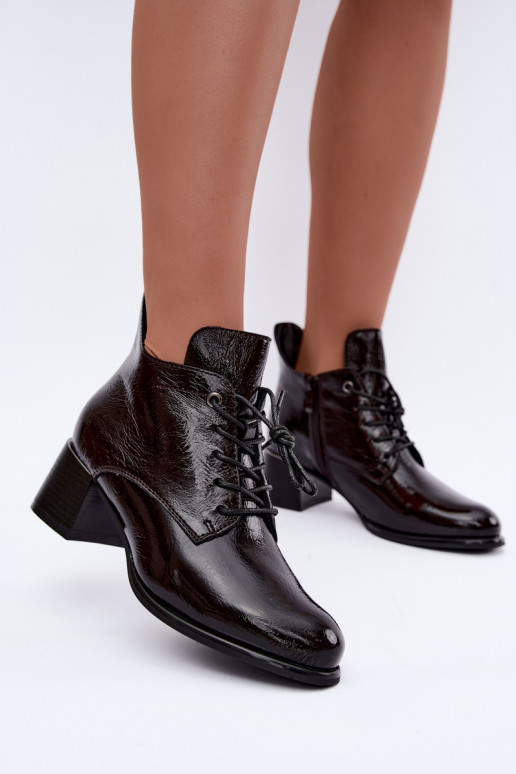 Botins bordô femininos com efeito verniz Klocku Hadelle