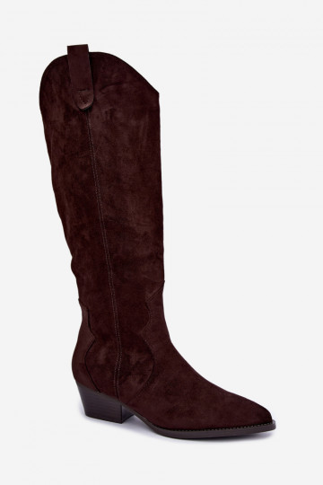 Botas altas de estilo cowboy com saltos em marrom Renissa