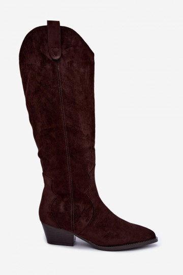 Botas altas de estilo cowboy com saltos em marrom Renissa 2