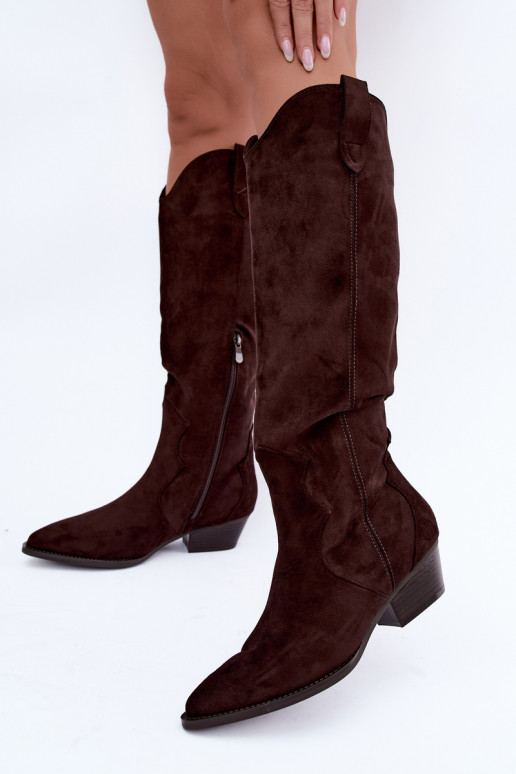 Botas altas de estilo cowboy com saltos em marrom Renissa