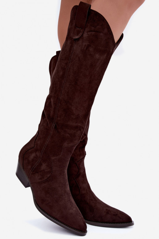 Botas altas de estilo cowboy com saltos em marrom Renissa