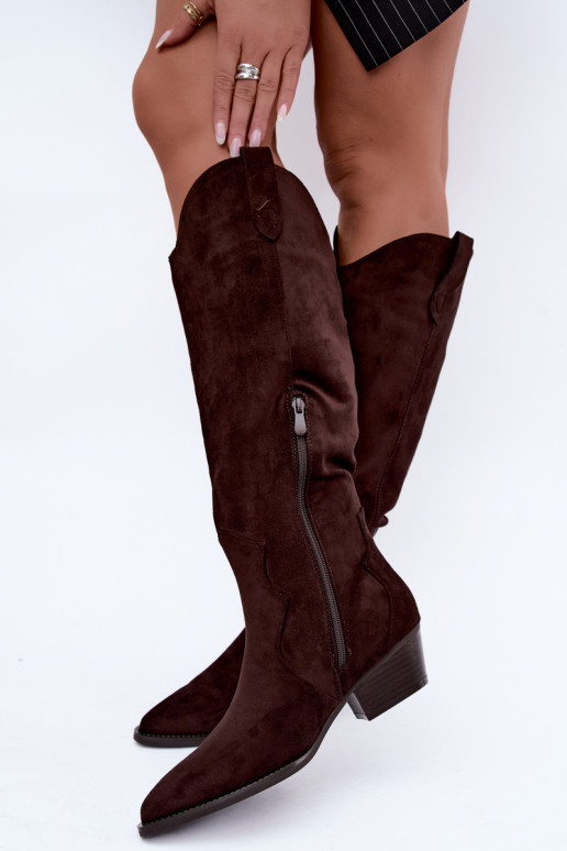 Botas altas de estilo cowboy com saltos em marrom Renissa