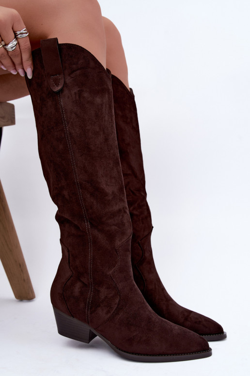 Botas altas de estilo cowboy com saltos em marrom Renissa