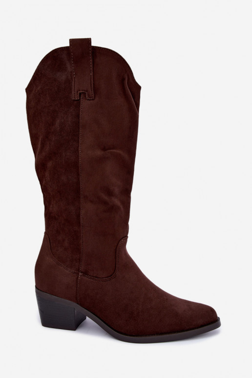 Botas altas de estilo cowboy com saltos em marrom Rialene