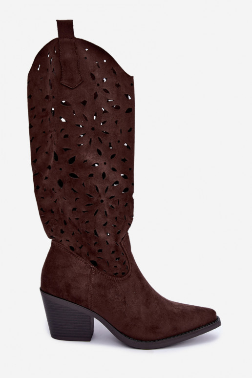 Botas altas de estilo cowboy com saltos em marrom Salirae