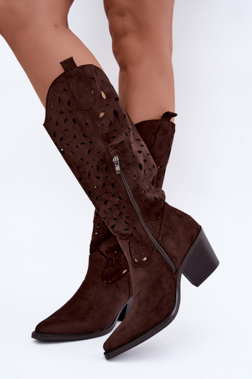 Botas altas de estilo cowboy com saltos em marrom Salirae