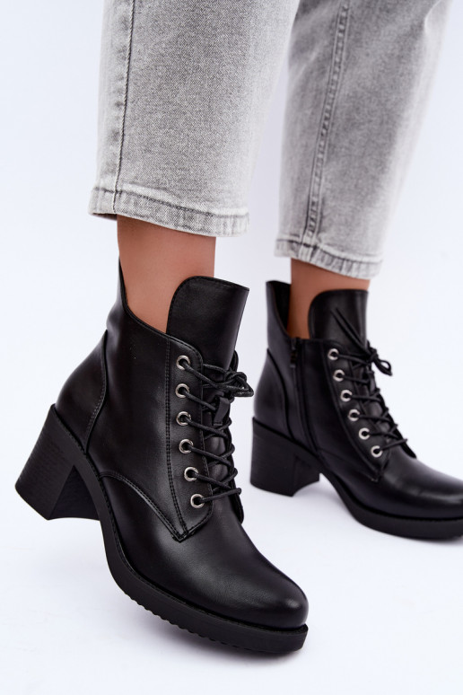 Botins femininos quentes com atacadores em preto Garella