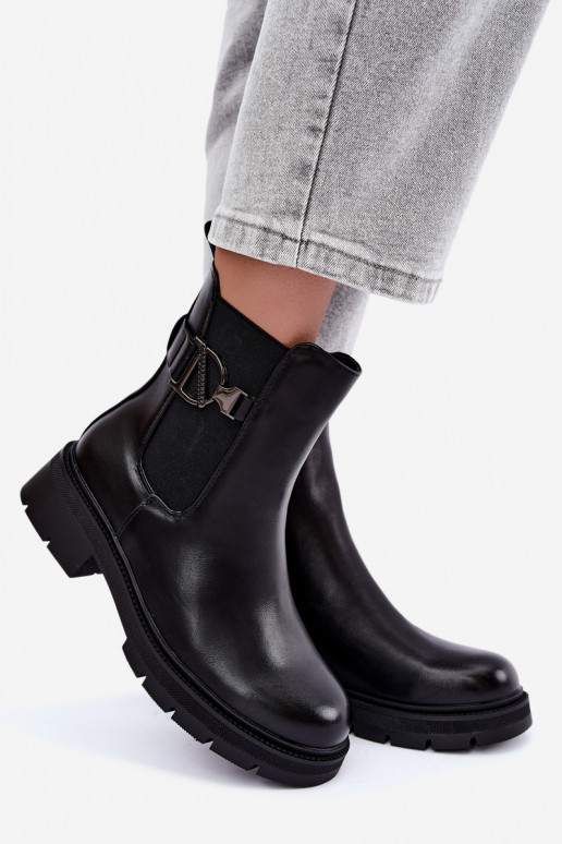 Botins quentes e estilosos com ornamentos em preto Janira