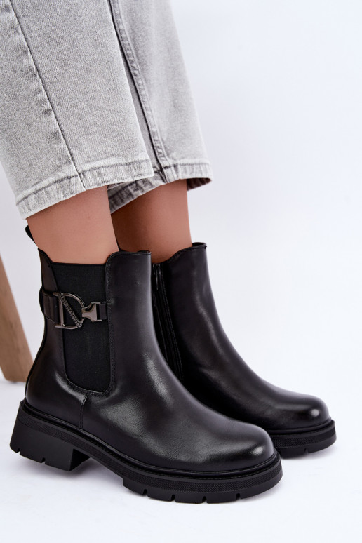 Botins quentes e estilosos com ornamentos em preto Janira