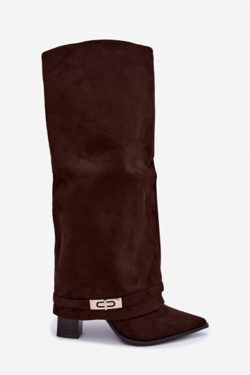Botas altas quentes com cano costurado e saltos em marrom Jorella 2