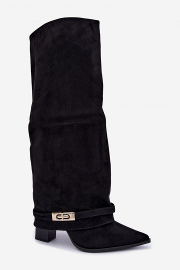 Botas altas quentes com cano costurado e saltos em preto Jorella