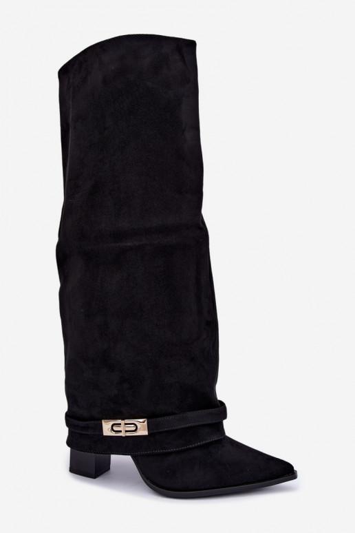 Botas altas quentes com cano costurado e saltos em preto Jorella