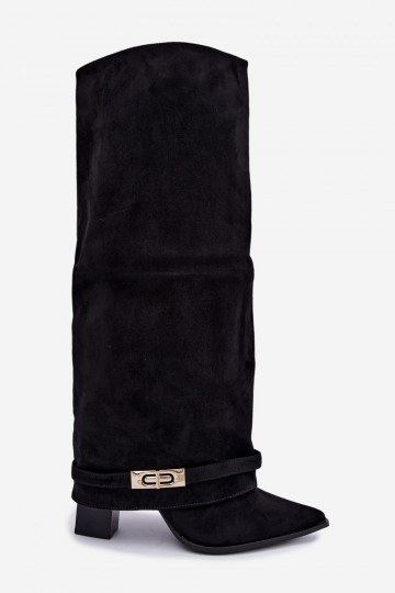 Botas altas quentes com cano costurado e saltos em preto Jorella 2