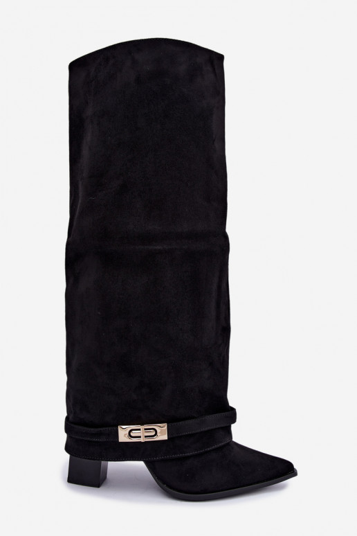 Botas altas quentes com cano costurado e saltos em preto Jorella