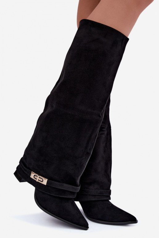 Botas altas quentes com cano costurado e saltos em preto Jorella