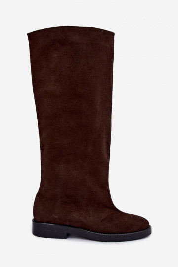 Botas altas de camurça sintética quentes com saltos largos em marrom Zazoo 542 2
