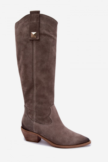 Botas altas quentes de estilo cowboy em camurça sintética argila Zazoo 4224