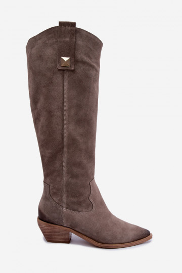Botas altas quentes de estilo cowboy em camurça sintética argila Zazoo 4224 2