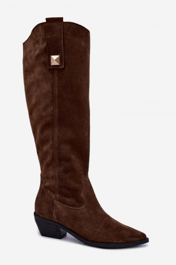 Botas altas quentes de estilo cowboy em camurça sintética marrom Zazoo 4224