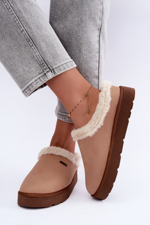 Chinelos de casa femininos com pelo Inblu DR000004 castanho