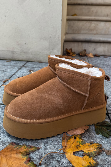 Botas de neve femininas com plataforma, forradas, com pelinho por dentro, cor caqui Vesirae 2