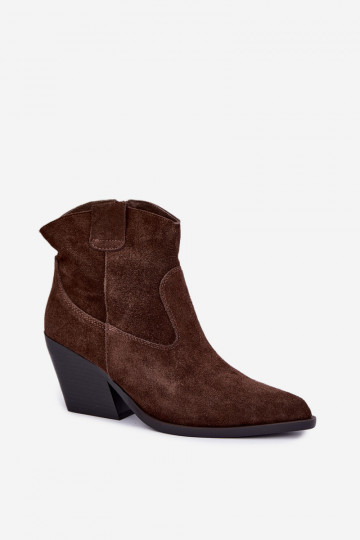 botas de camurça forradas de estilo cowboy com salto na cor marrom Tirabelle 2