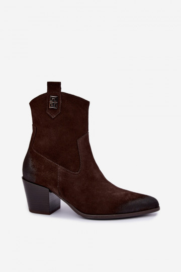 Botins isolados femininos de estilo cowboy com saltos em camurça natural Zazoo 60603 2