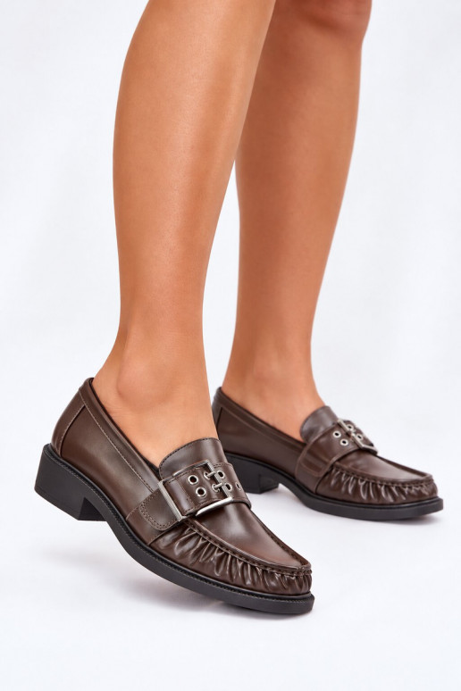 Mocassins femininos com babados e fivelas em chocolate Daliare