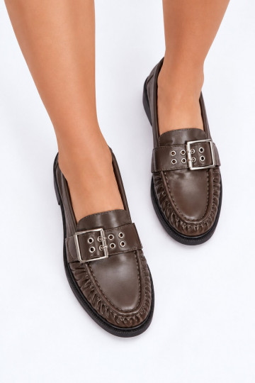 Mocassins femininos com babados e fivelas em chocolate Daliare 2