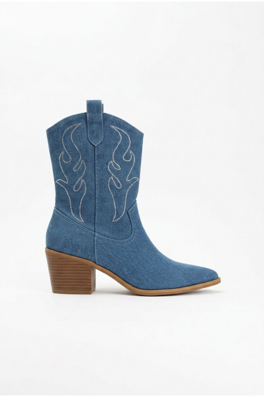 Botins de denim estilo cowboy com saltos e decoração Perella