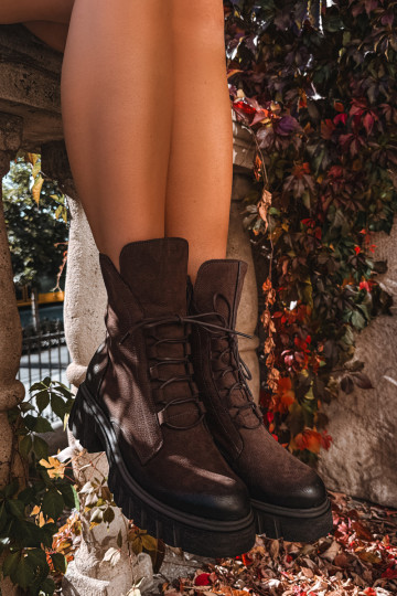 Botins de trabalho em couro para mulheres Zazoo 1850 chocolate