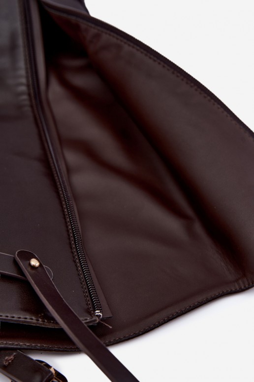 Botas altas femininas com saltos largos e tiras com fivelas na cor chocolate Sylvena