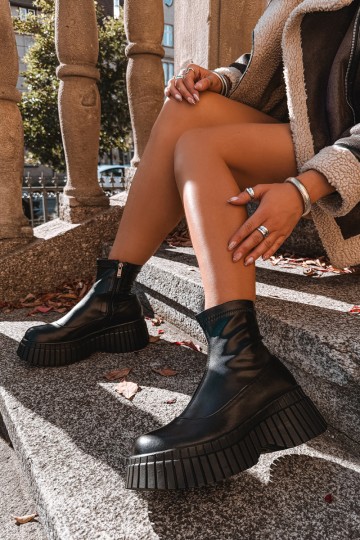 Botins de couro pretos com plataforma Elmorine