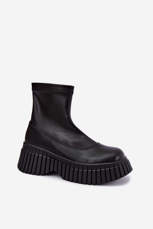 Botins de couro pretos com plataforma Elmorine