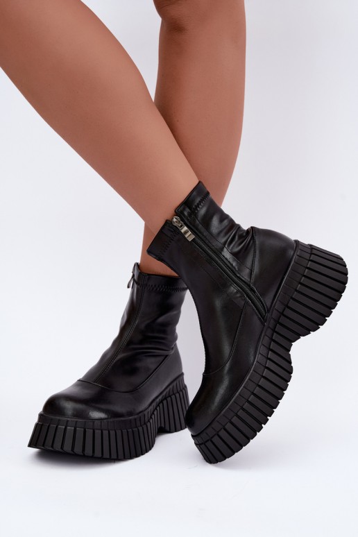 Botins de couro pretos com plataforma Elmorine