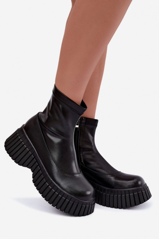 Botins de couro pretos com plataforma Elmorine