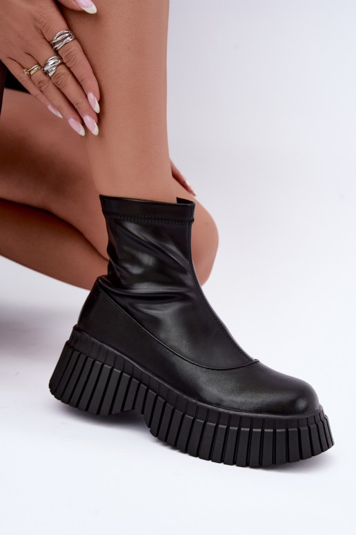 Botins de couro pretos com plataforma Elmorine