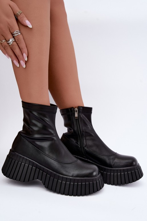 Botins de couro pretos com plataforma Elmorine