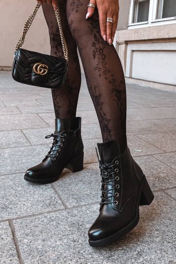 Botins femininos quentes com atacadores em preto Garella