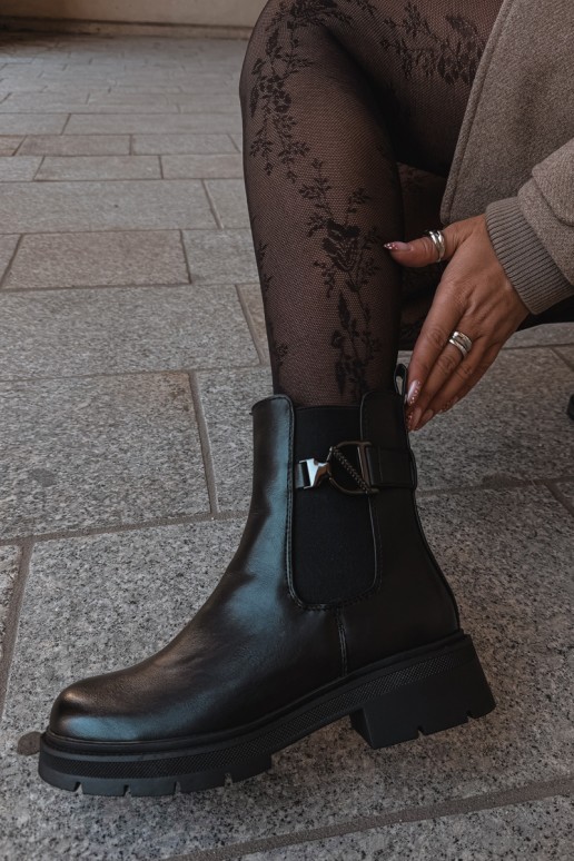Botins quentes e estilosos com ornamentos em preto Janira