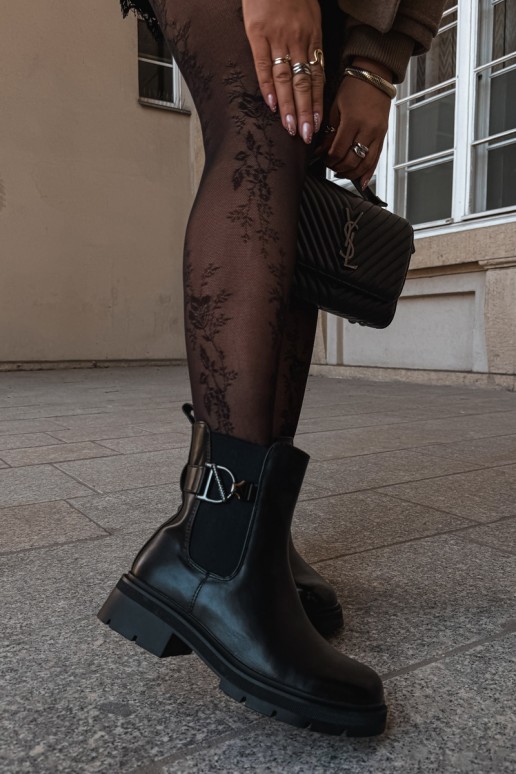 Botins quentes e estilosos com ornamentos em preto Janira