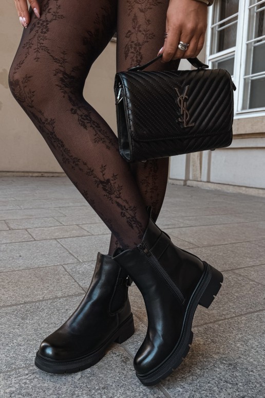 Botins quentes e estilosos com ornamentos em preto Janira