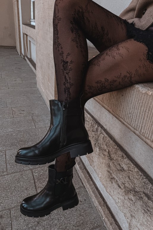 Botins quentes e estilosos com ornamentos em preto Janira