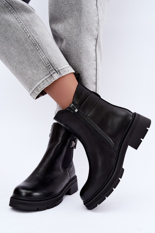 Botins quentes e estilosos com ornamentos em preto Janira