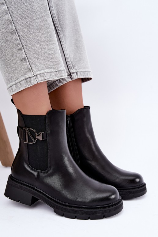 Botins quentes e estilosos com ornamentos em preto Janira