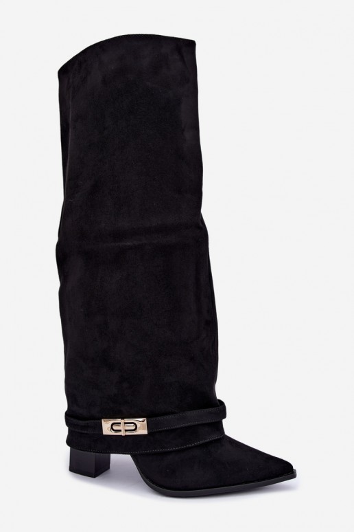 Botas altas quentes com cano costurado e saltos em preto Jorella