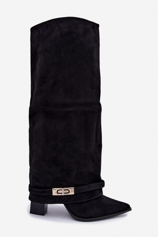 Botas altas quentes com cano costurado e saltos em preto Jorella